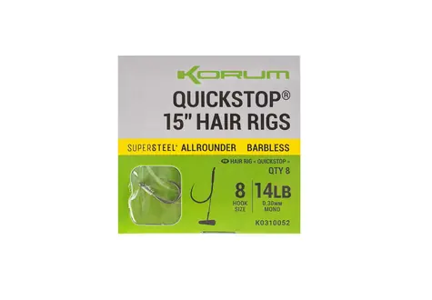 KORUM Big Fish Hair Rigs mit Quickstops 10 cm Größe 10 8 Stück