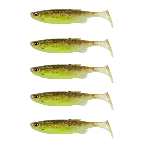 Savage Gear Gummiköder Fat Minnow T-Tail 9 cm 7 g Grün Perlgelb 5 Stück