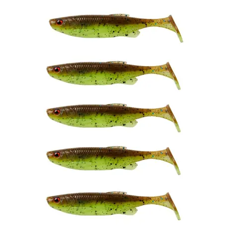 Savage Gear Gummiköder Fat Minnow T-Tail 10,5 cm 11 g Chartreuse Pumpkin 5 Stück