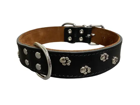 Huhubamboo BONNY Lederhalsband schwarz / Hundehalsband / 55 cm