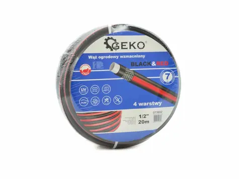 GEKO Verstärkter Gartenschlauch SCHWARZ&ROT 1/2" 30m für Wasser 4-lagig 