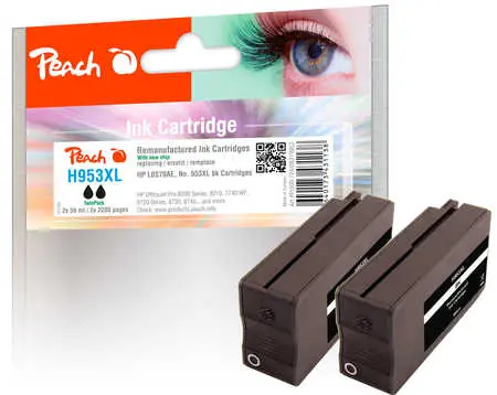 Peach wiederaufbereitete alternative Patrone HP 953XL (L0S70AE) TwinPack schwarz / 2x59 ml / neuer Chip