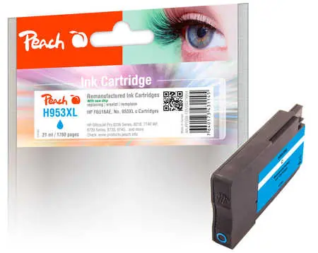 Peach wiederaufbereitete alternative Patrone HP 953XL (F6U16AE) blau / 21 ml / neuer Chip