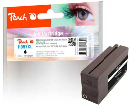 Peach wiederaufbereitete alternative Patrone HP 957XL (L0R40AE) schwarz / 84 ml / neuer Chip