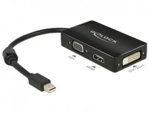 DeLock Adapter Mini Displayport 1.1 Stecker > VGA / HDMI / DVI Buchse passiv / Schwarz