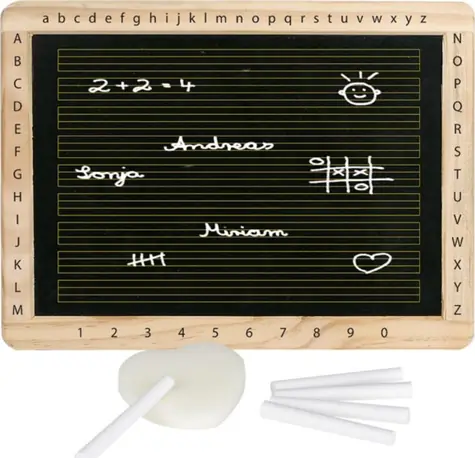 GOKI Tafel mit Holzrahmen, Buchstaben und Zahlen