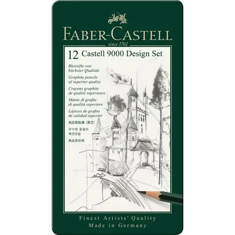 Faber-Castell Castell 9000 Design Set Graphitstifte - Blechdose 12-tlg