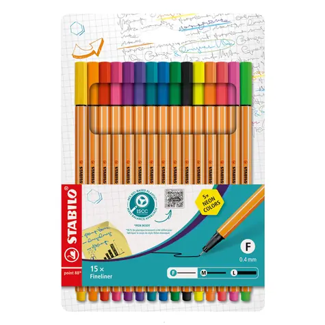 STABILO® point 88 - 15-teiliges Set - 15 verschiedene Farben, davon 5 Neonfarben