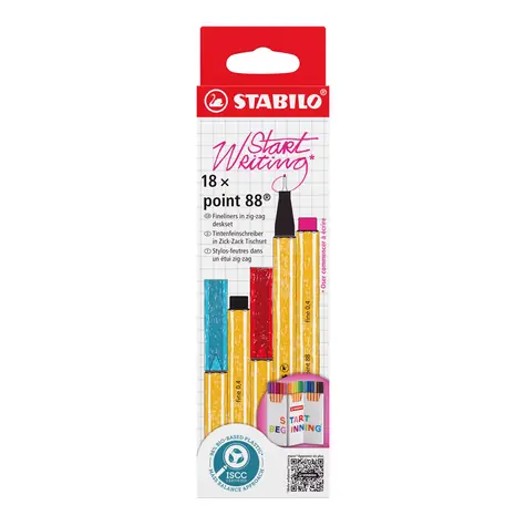 STABILO® point 88 - 18-teiliges Zick-Zack-Schreibtischset - 18 verschiedene Farben