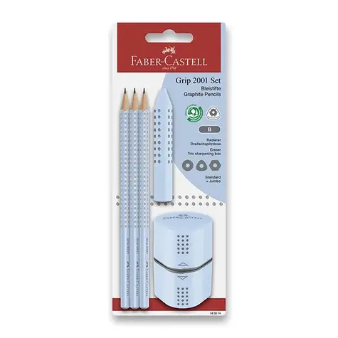 Faber-Castell Graphitstifte mit Spitzer und Radiergummi / Härtegrad B / 5 Stück / blau