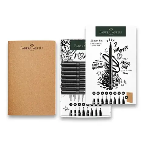 Faber-Castell Marker-Set + Skizzenbuch / 9-teilig / schwarz