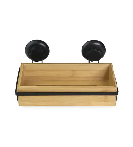 Compactor Bestlock SPA Bamboo schwarz / Bambusregal für Badaccessoires an der Wand mit Saugnapf