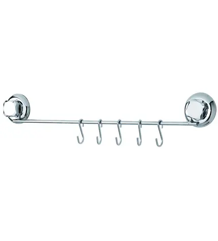 Compactor Bestlock Küchenutensilien-Aufhängestange mit Saugnäpfen (5 Haken) Chrom / ohne Bohren