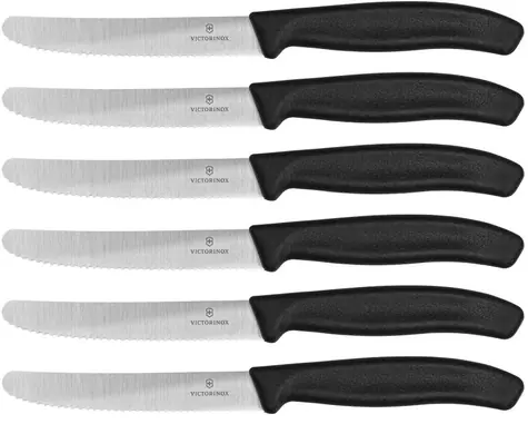 VICTORINOX Set mit 6 Obst- und Gemüsemessern / gezahnte Klinge / Klingenlänge 11 cm
