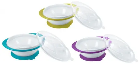 NUK Easy Learning Kinderschüssel mit 2 Deckeln und Saugnapf blau 1 Stück / BPA-frei 