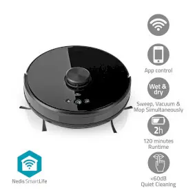 Nedis WIFIVCL001CBK schwarz / 3-in-1 Roboterstaubsauger / Kehren & Saugen & Wischen / WLAN / 0,6 l / 2000 Pa / LiDAR