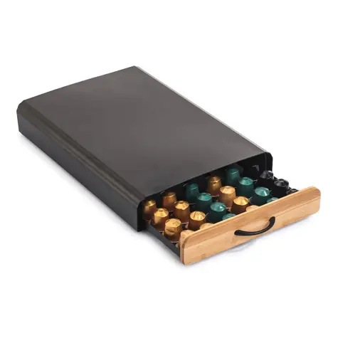 MSV ELIE Nespresso Kapselspender schwarz / Stahl / Bambus / 26,5 x 39 x 6 cm