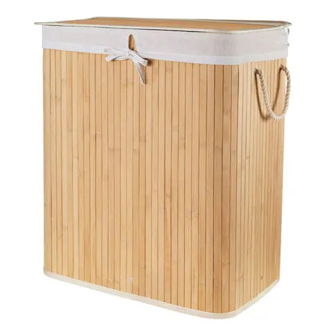 Compactor Bamboo XXL 105 L - 2-teilig / Bambus Wäschekorb mit Deckel / natur / 52 x 32 x 63 cm