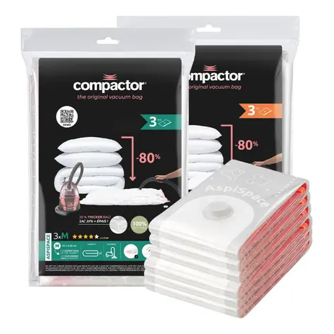 Compactor Bag Aspispace 3x M 70 Liter + 3x L 120 Liter / 6er Set Vakuum-Aufbewahrungsbeutel 