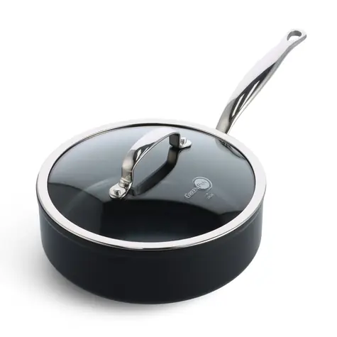 GreenPan Antihaft-Keramik-Bratpfanne mit Glasdeckel Barcelona Pro 24 cm schwarz