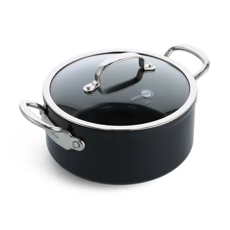 GreenPan Topf mit antihaftbeschichteter Keramik und Deckel Barcelona Pro 24 cm schwarz