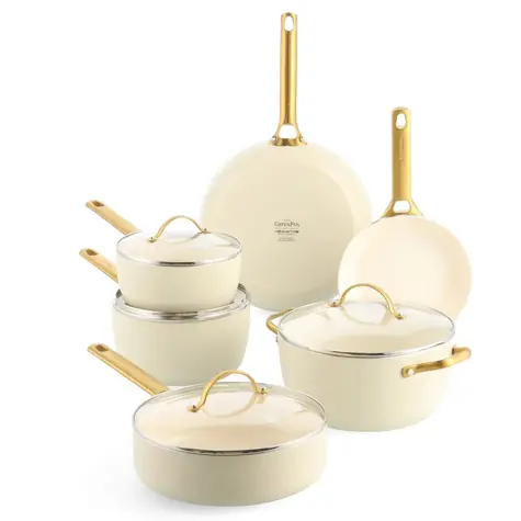 GreenPan Kochgeschirr-Set mit Antihaft-Keramikbeschichtung Padova Reserve, 10-teilig, Creme