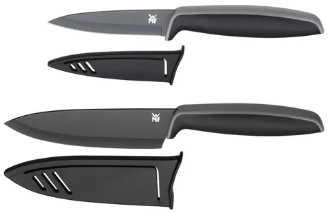 WMF Touch Messerset 2-teilig schwarz / 1x Kochmesser 13 cm / 1x Universalmesser 9 cm / Klingenschutz