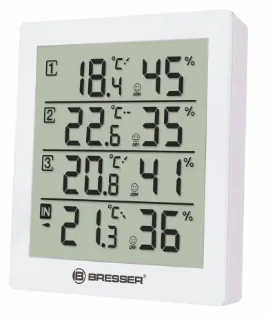 Bresser Temeo Hygro Quadro weiß / Anzeige von 4 Temperaturen und Luftfeuchtigkeit
