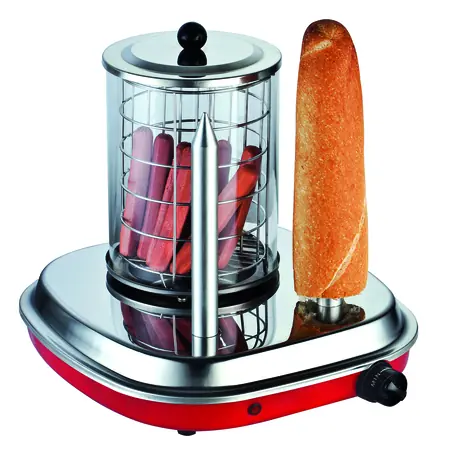 Guzzanti GZ 460 silber-rot / Hotdog-Maker / 420 W / Thermostat / 30 - 100°C / 2 Metall-Gebäckspieße