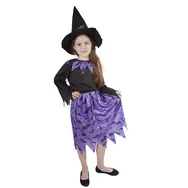 Rappa Kinderhexenkostüm mit Fledermäusen und Hut - Halloween (S) / 4-6 Jahre 