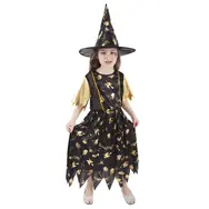 Rappa Kinderhexenkostüm - Halloween (S) schwarz-gold / 4-6 Jahre (110-116 cm)