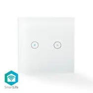 Nedis SmartLife Wandschalter / WLAN / Doppelt / Wandmontage / 1000 W / Android & iOS / Glas / Weiß