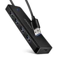 Axagon HUE-C1A, 4X USB 5Gbit/s REISE-Hub, USB-C-Stromanschluss, USB-A-Kabel 19 cm