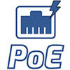 PoE-Symbol (Power over Ethernet) – Stromversorgung über Netzwerkkabel mit RJ45-Anschluss und Blitzsymbol