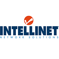 Logo der Marke Intellinet Network Solutions mit orangefarbenem Häkchen-Symbol