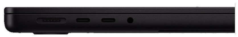 Levá strana 14palcového MacBooku Pro - MagSafe 3, dva porty Thunderbolt 5 a sluchátkový konektor