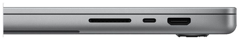 Pravá strana 16palcového MacBooku Pro - slot SDXC, port Thunderbolt 5 a HDMI