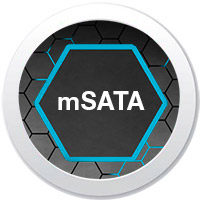 mSATA-Schnittstellen-Symbol auf rundem Technik-Emblem mit Sechseck-Muster