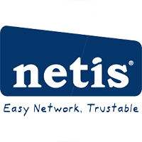 Logo der Marke Netis mit Slogan „Easy Network, Trustable" auf blauem Hintergrund
