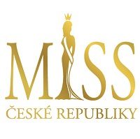 Goldenes Logo des Wettbewerbs Miss Tschechische Republik mit Frauensilhouette mit Krone