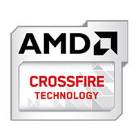 AMD CrossFire Technology Logo auf silbernem Hintergrund – Technologie zur Kopplung mehrerer Grafikkarten