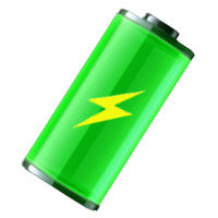 Symbol einer grünen Batterie mit gelbem Blitz für Aufladung und Akkulaufzeit