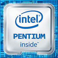 Logo des Intel Pentium inside Prozessors auf blauem Chip-Hintergrund