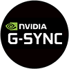 NVIDIA G-SYNC Logo Logo der NVIDIA G-SYNC Technologie auf rundem schwarzem Abzeichen mit NVIDIA Logo