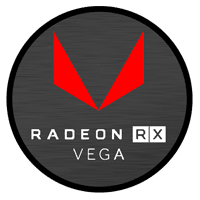 AMD Radeon RX Vega Logo – Grafikkarten-Icon auf dunklem Hintergrund