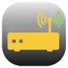 Symbol eines WLAN-Repeaters – gelber Router mit Antennen auf dunklem Hintergrund