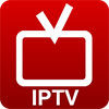 IPTV-Symbol — rotes Logo mit Fernsehbildschirm und IPTV-Schriftzug