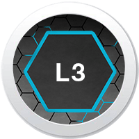 Symbol für L3-Cache des Prozessors – hexagonale Grafik auf dunklem Hintergrund