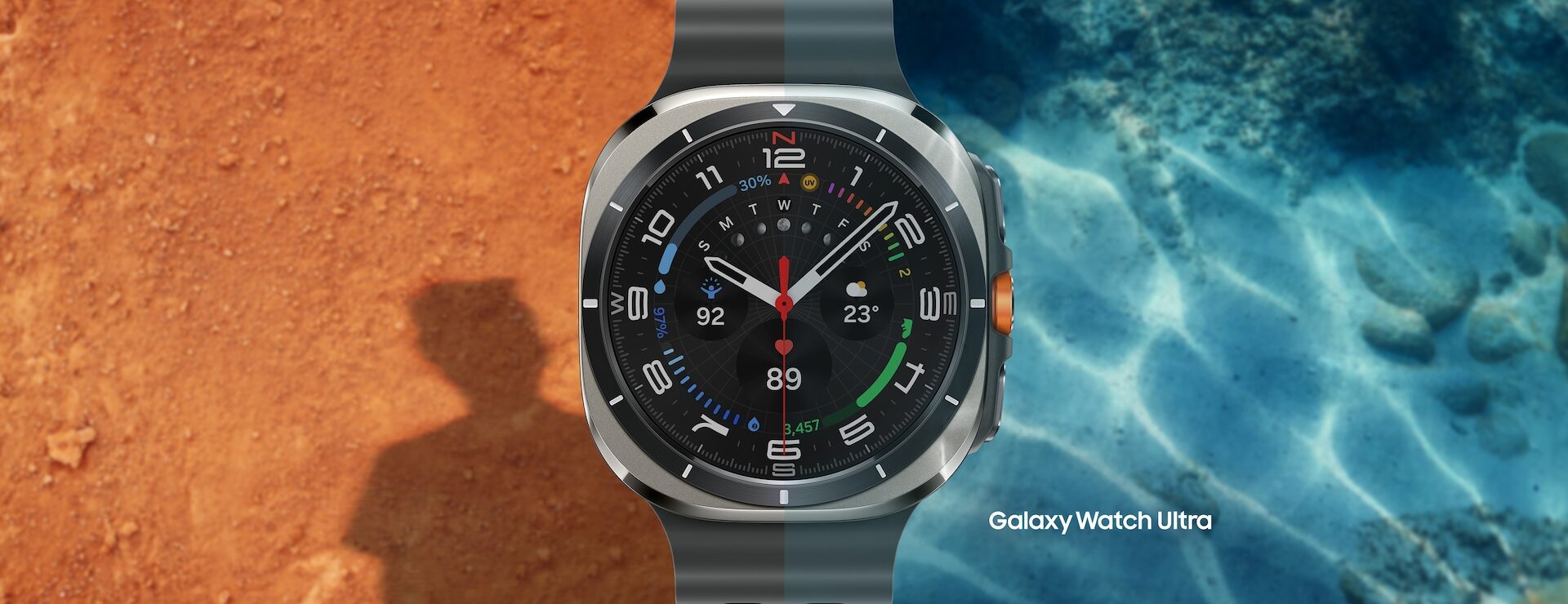 Displej Galaxy Watch Ultra2 zobrazený zepředu