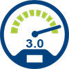 Intel Turbo Boost Technology 3.0 Symbol der Intel Turbo Boost 3.0 Technologie – grafische Darstellung eines Geschwindigkeitsmessers mit der Zahl 3.0